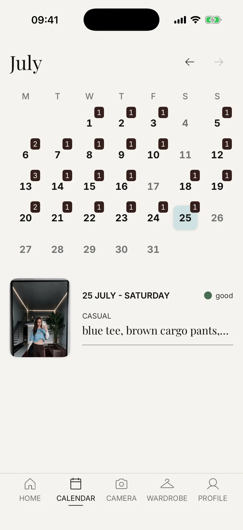 Every look saved automatically to a calendar.